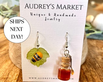 Honeybee Dangle Earrings, Bee Lover Gift, Unique Jewelry
