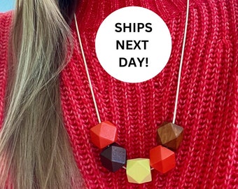 Collier géométrique coloré de perles en bois, bijoux tendance uniques