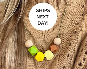 Collier géométrique en perles de bois, bijoux tendance colorés