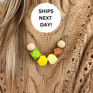 Womens Unique Necklace, Colorful Necklace, Gift For Her, Mothers Day Gift, Statement Necklace, Geometric Wooden Beads, Gift For Her