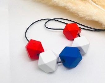 Americana Geometric Beaded Necklace, Patriotic Jewelry