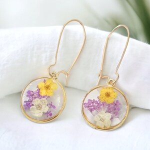 Dried Flower Botanical Resin Earrings, Real Pressed Flower Earrings, Pressed Flower Jewelry, Resin Jewelry, Pressed Flower Dangle Earrings