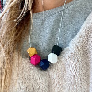 Womens Unique Necklace, Colorful Necklace, Gift For Her, Mothers Day Gift, Statement Necklace, Geometric Wooden Beads, Gift For Her