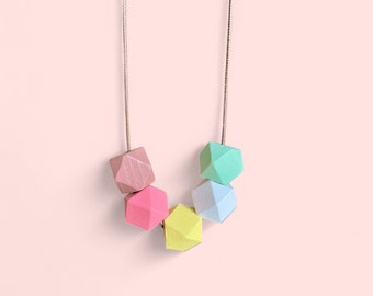 Collier géométrique coloré de perles en bois, bijoux tendance réglables