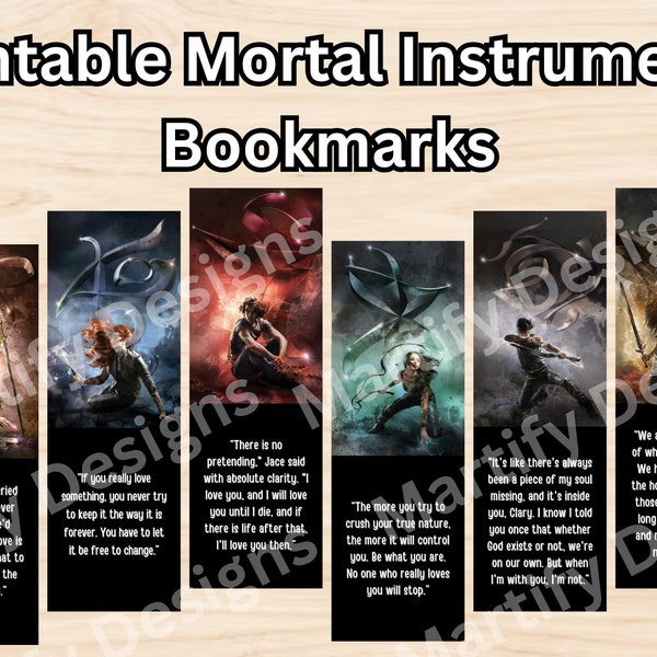 6 Printable Bookmarks inspired by The Mortal Instruments series by Cassandra Clare | Print and Cut | Booktok | Digital Download