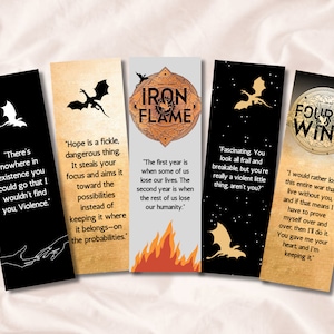 5 Printable Bookmarks inspired by Fourth Wing and Iron Flame by Rebecca Yarros | Digital Download | Print and Cut | Booktok
