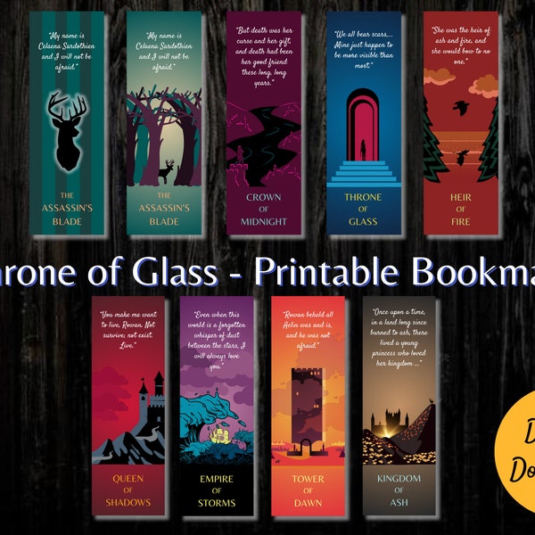Afdrukbare bladwijzers geïnspireerd op de serie The Throne of Glass van Sarah J. Maas | ToG| Boektok | Afdrukken en knippen | Direct downloaden | Digitaal