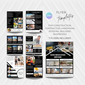 Construction Flyer Templates, General Contractor Flyers, Handyman Flyers, Roofing Flyer, Builder Flyer, Home Improvement, Editable Template