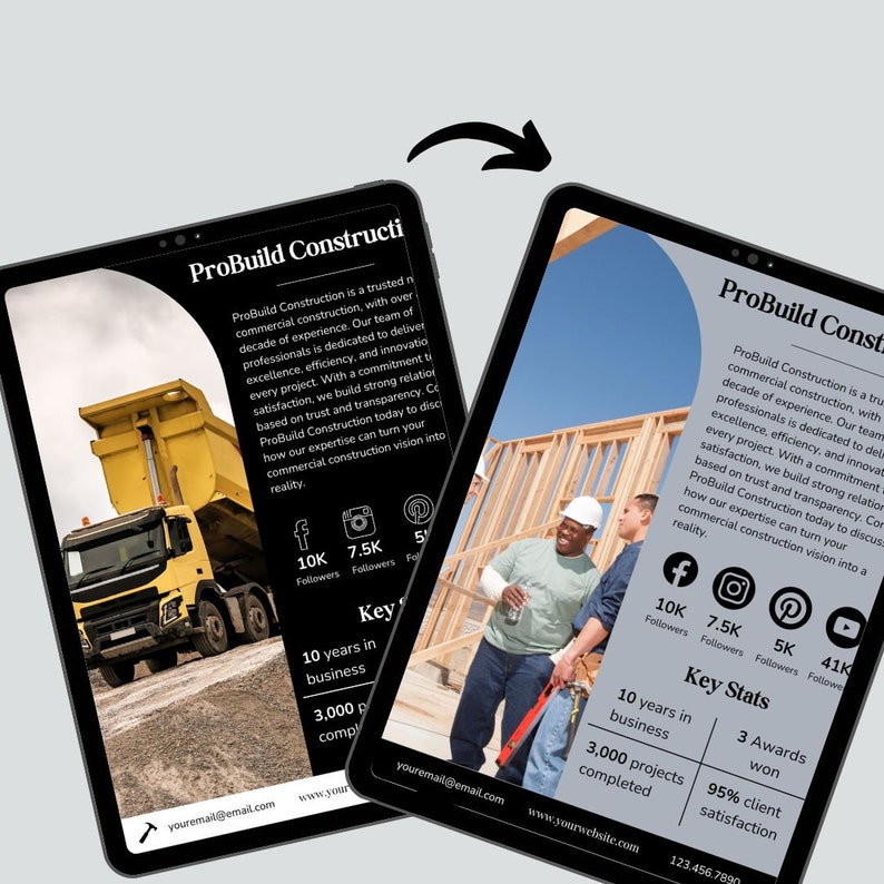 Contractor Media Kit, Marketing Toolkit for Construction Company, Company Profile for General Contractor, Business Service Portfolio Flyer image 5