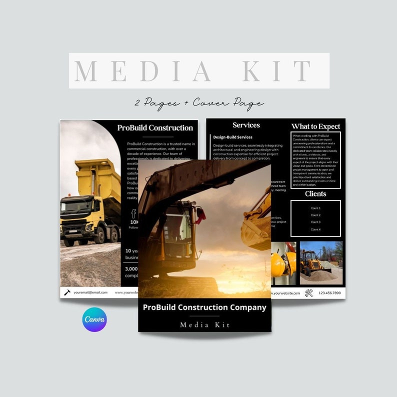 Contractor Media Kit, Marketing Toolkit for Construction Company, Company Profile for General Contractor, Business Service Portfolio Flyer image 1