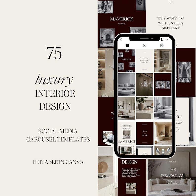 Interior Design Social Media Templates: Modern Luxury Canva Posts (75 ...