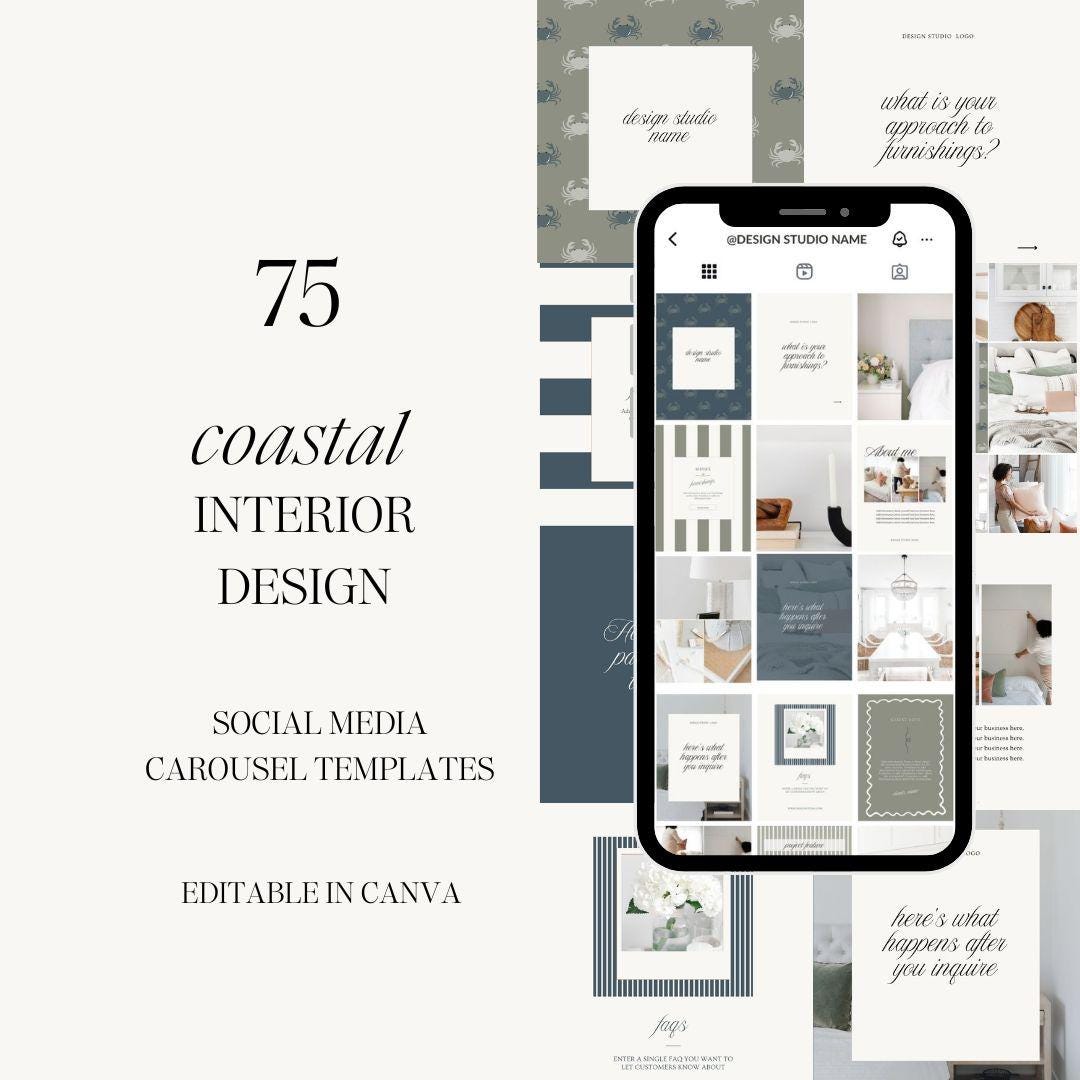 Coastal Interior Design Carousel Templates: Canva Social Media Posts ...
