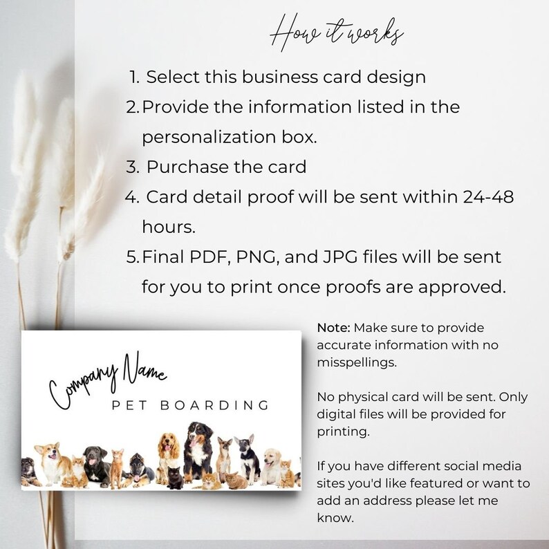 Pet Boarding Business Card Custom Animal Boarding Business Etsy