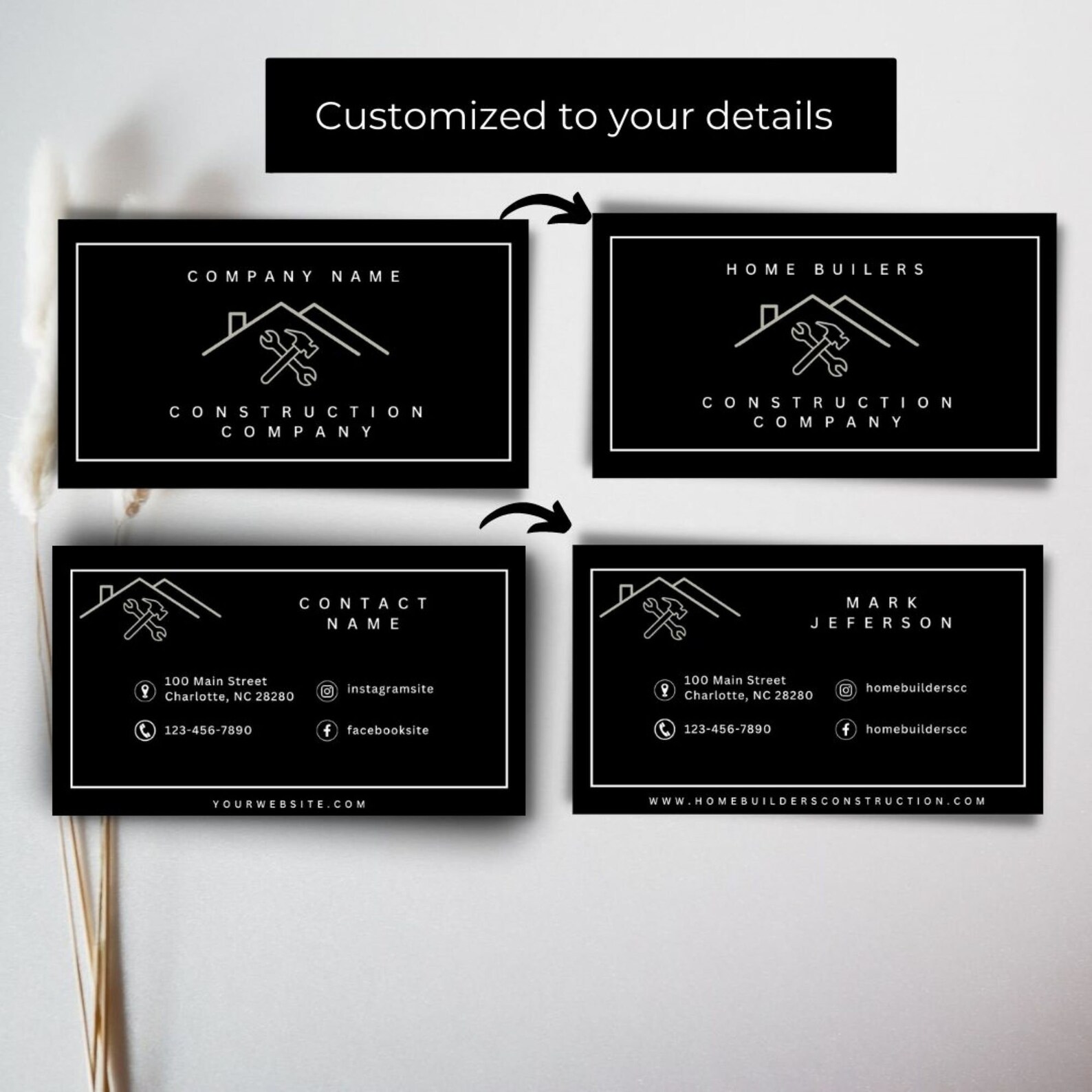 Custom Construction Business Card, General Contractor Card, Handyman