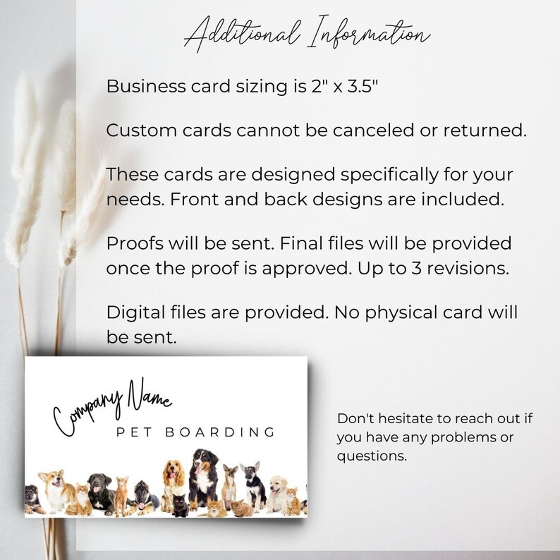 Pet Boarding Business Card Custom Animal Boarding Business Etsy