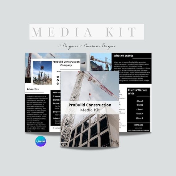 Construction Media Kit, Marketing Toolkit for Construction Company, Company Profile for Contractor Services, Business Service Portfolio