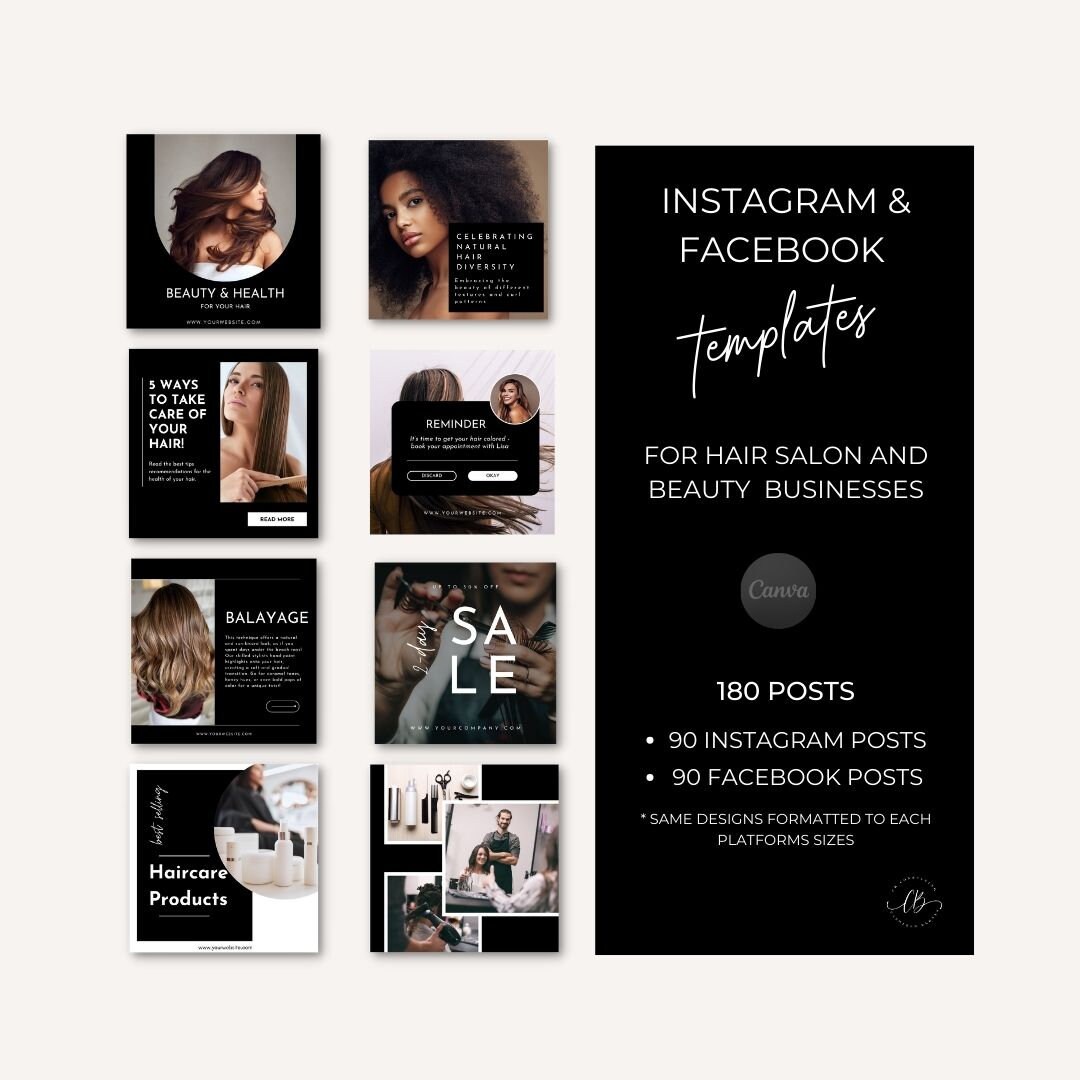 A well-designed hair salon social media template displaying clear, organized content examples including tips and templates suitable for social media platforms.