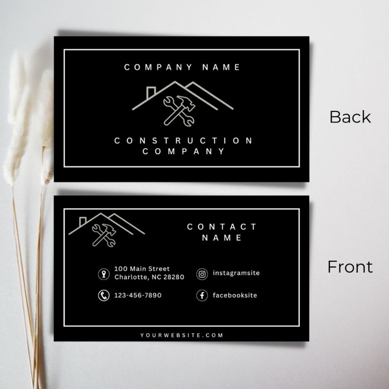 Custom Construction Business Card, General Contractor Card, Handyman