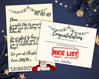 Nice List Certificate and Letter from Santa - Printable