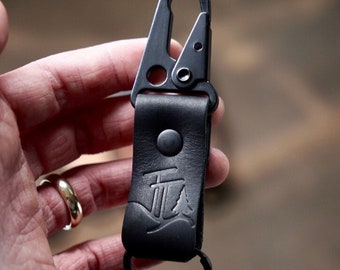 Matte Black Personalized Leather Keychain