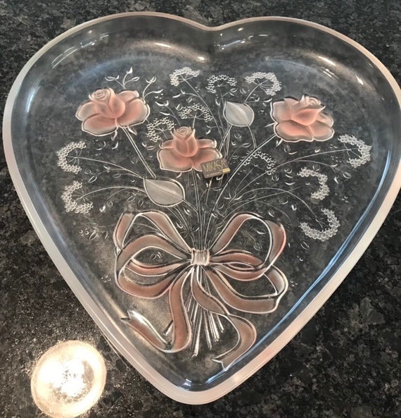 Mikasa Heart Shaped Crystal Coral Pink Roses Bouquet With Bow 12 X