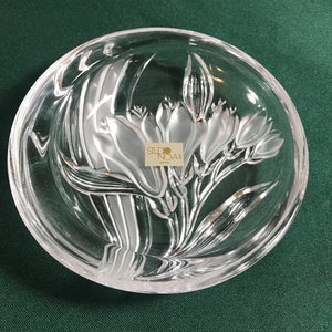 Mikasa Studio Nova Parisian Iris Orchid 5” Gold Rim Trinket tidbit candy dish key tray embossed frosted flower oval 1980s W/tag Gift Vintage
