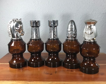 Avon Colonia Decanter 1970-80's Piezas de juego de ajedrez Rook Smart Move Knight King Bishop Oland Botellas de perfume Reutilizables Vintage Retro Collector