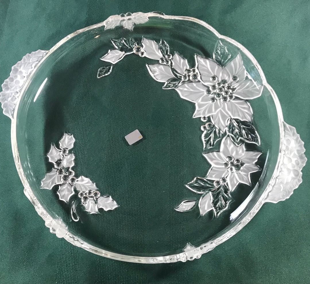 Mikasa Crystal Poinsettia Christmas Holiday Frosted Serving Platter