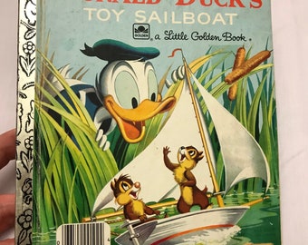 Little Golden Book - Donald Duck’s Toy Sailboat 1954 Hard Cover Classic Collector Collectable Collection Children Educational Learning Story