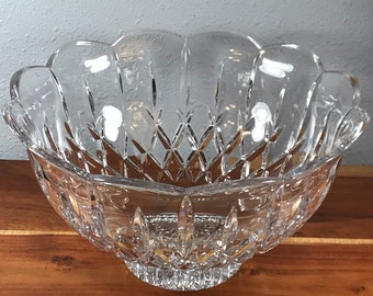 Gorham Lady Anne Heavy Crystal 5.5" T 10" W Round Footed Fruit Salad Bowl plato festoneado Anfitriona Fiesta Postre Servidor Decorativo Vintage