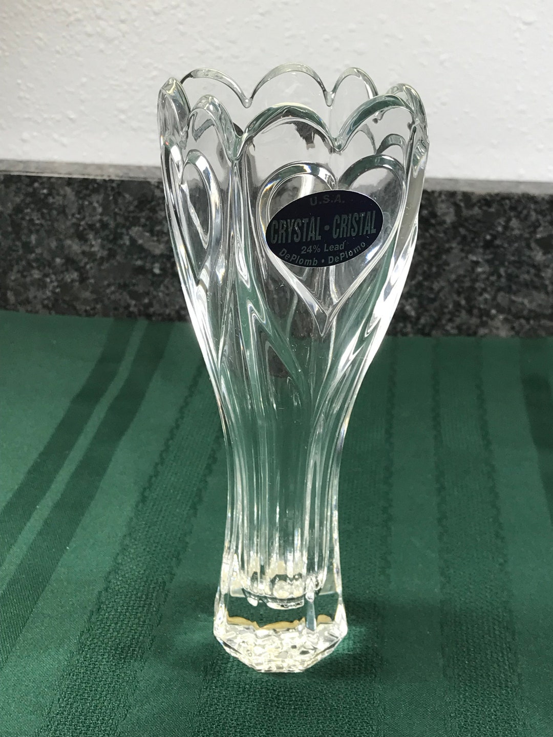 Deplomb 24 Lead Crystal Flower Flora Bud Vase Ribbed Edges With Hearts