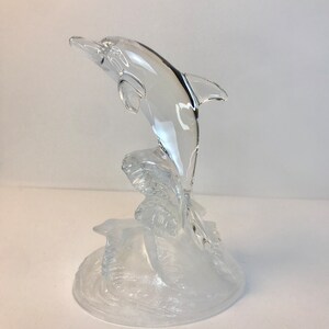 Cristal D’Arques France 24% Lead Clear Crystal Frosted Base Dolphin Figurine Statue 6” Tall Paperweight Seaside Decor Gift Vintage 1990’s
