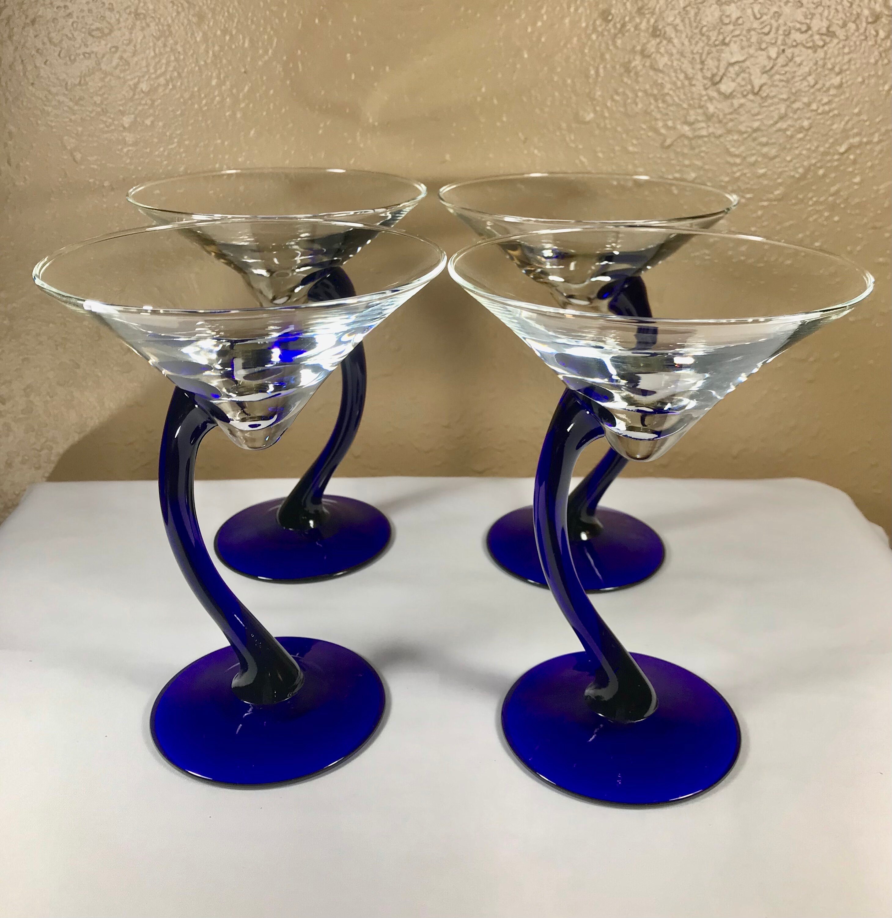 TIPSY WINE GLASS SET of 2 CLEAR BENT STEM FUN GIFT BARWARE STEMWARE  GLASSWARE