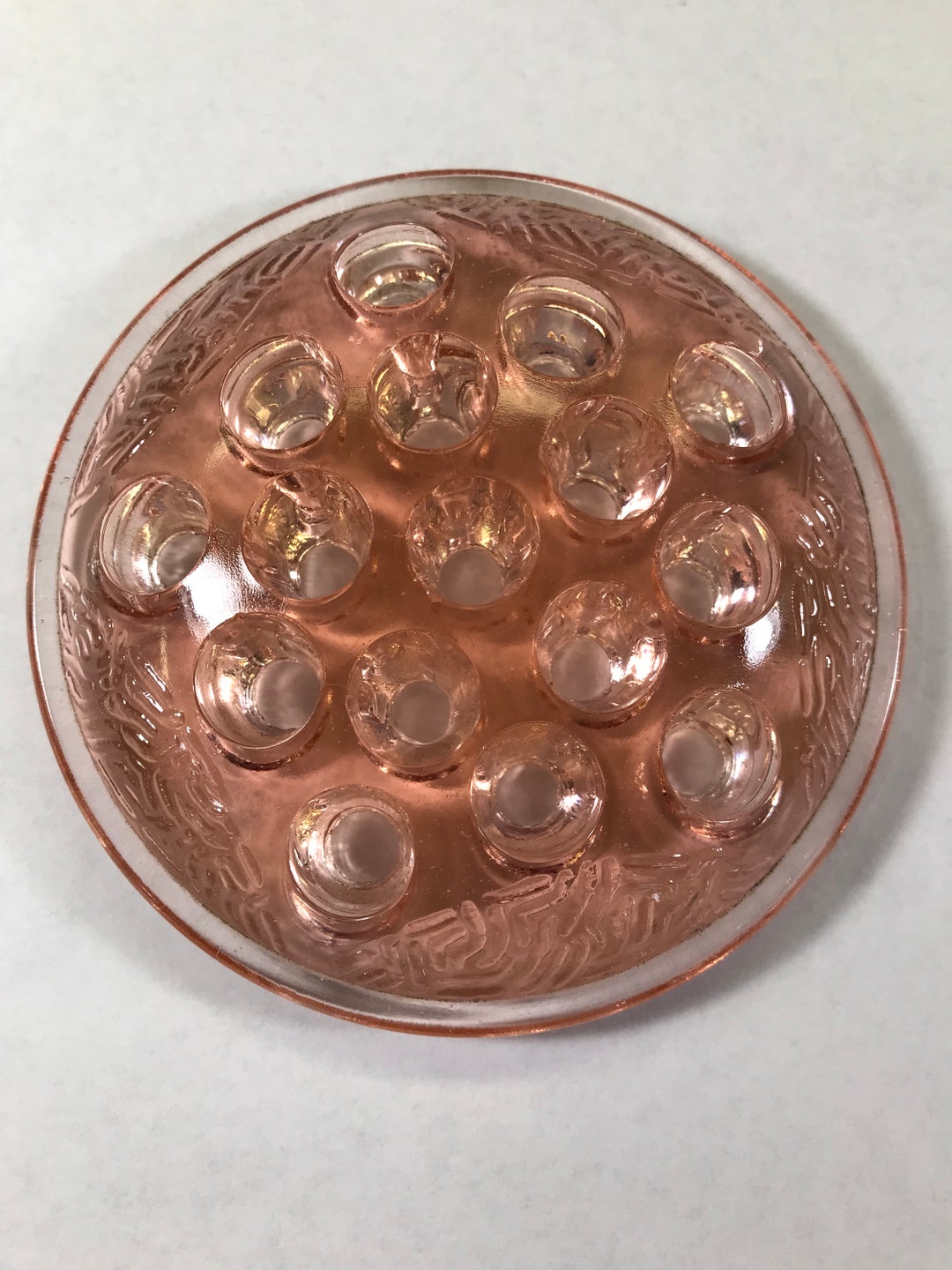 Salmon Pink Embossed Textured Flower Frog Dome Arrangement Bouquet