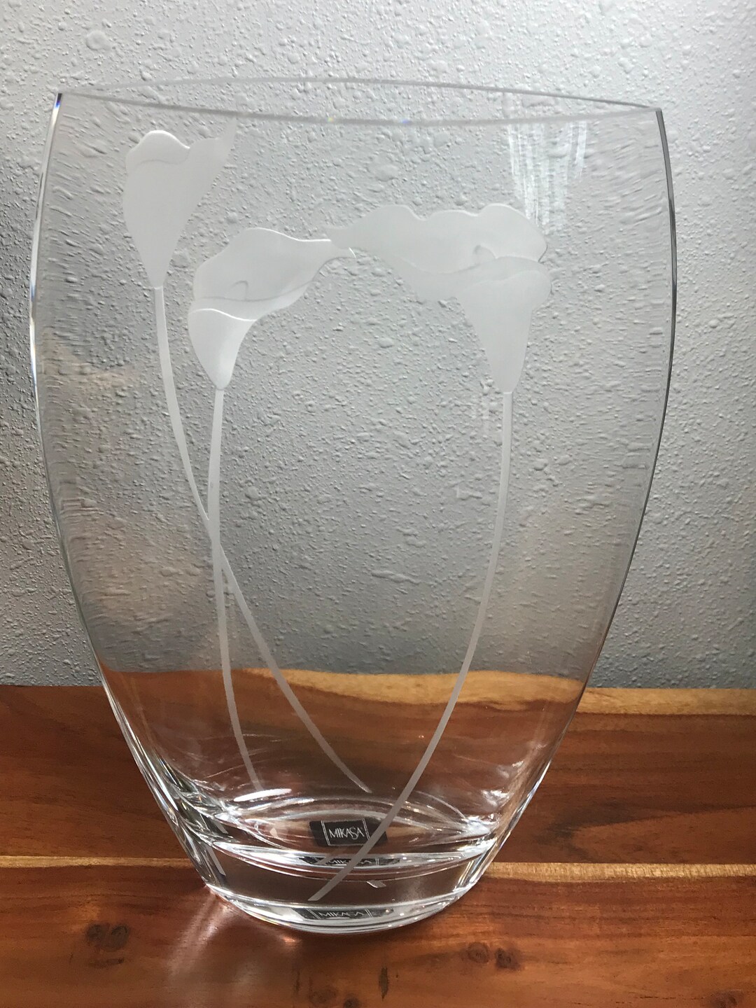 Mikasa Calla Lily Ellipse Crystal Blown Glass Embossed Frosted Etsy