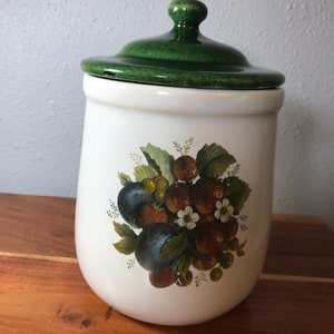 McCoy Pottery Strawberry And Blueberry Canister and Lid Country Farmhouse Decor Collectable Vintage 70’s Rare Pattern add on or Replacement