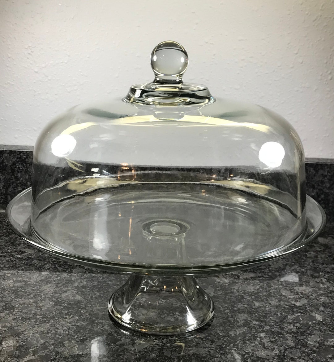 Anchor Hocking Cake Stand With Dome Punch Bowl Clear Glass Etsy