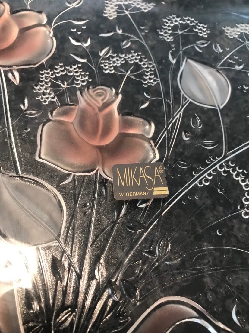 Mikasa Heart Shaped Crystal Coral Pink Roses Bouquet With Bow 12 X