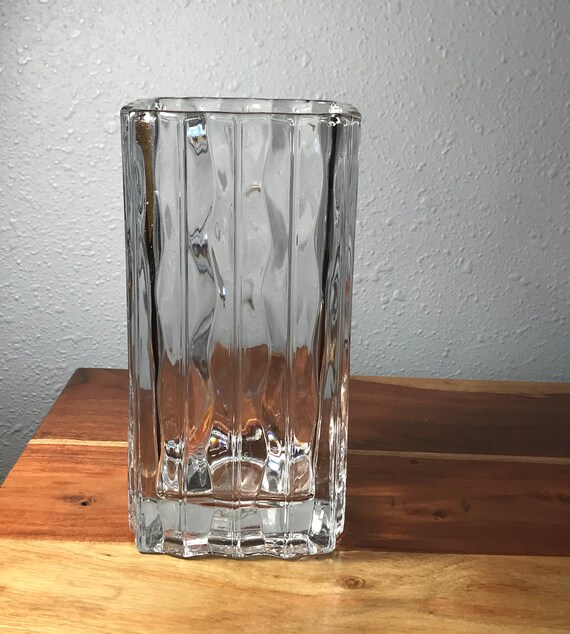 Mikasa Studio Nova Crystal Heavy Vase With Vertical Wavey Lines
