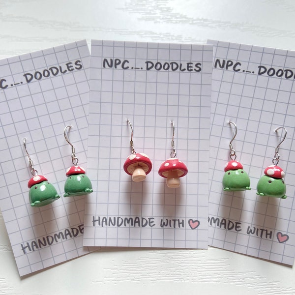 Frog mushroom Earrings | polymer clay earrings