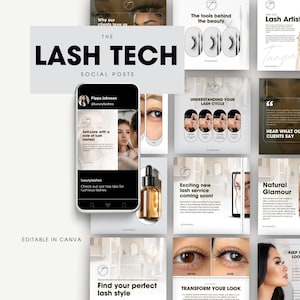 Lash Tech Instagram Post Template | Lash Extension | Story Highlight Covers | Lash Content Branding Kit | Canva Templates, Eyelash business