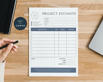 Printable Estimate Form | Business Job Estimate | Easy and Simple Work Bid Form | Business Proposal Template | Editable with Canva for Free
