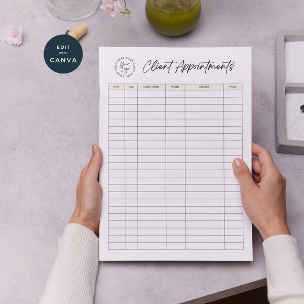 Salon Client Appointment Tracker | Service Record Sheet | Printable Customer Appointments |Nail Tech Beauty Salon Makeup Lash Session Cream