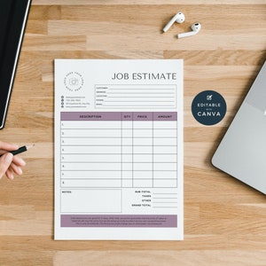 Job Estimate Template, Professional Simple Work Bid, Business Client Brief. Easy and Simple Printable Form, Business Project, Editable Canva