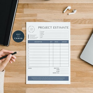 Printable Estimate Form | Business Job Estimate | Easy and Simple Work Bid Form | Business Proposal Template | Editable with Canva for Free