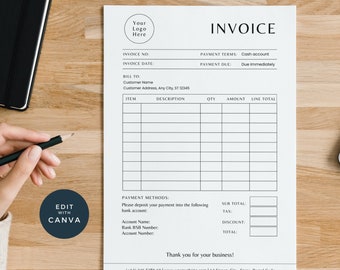 Invoice Template Editable, Small Business Custom Order Form Printable, Invoice Form, Modern Invoice, Instant Download, Minimalist Canva