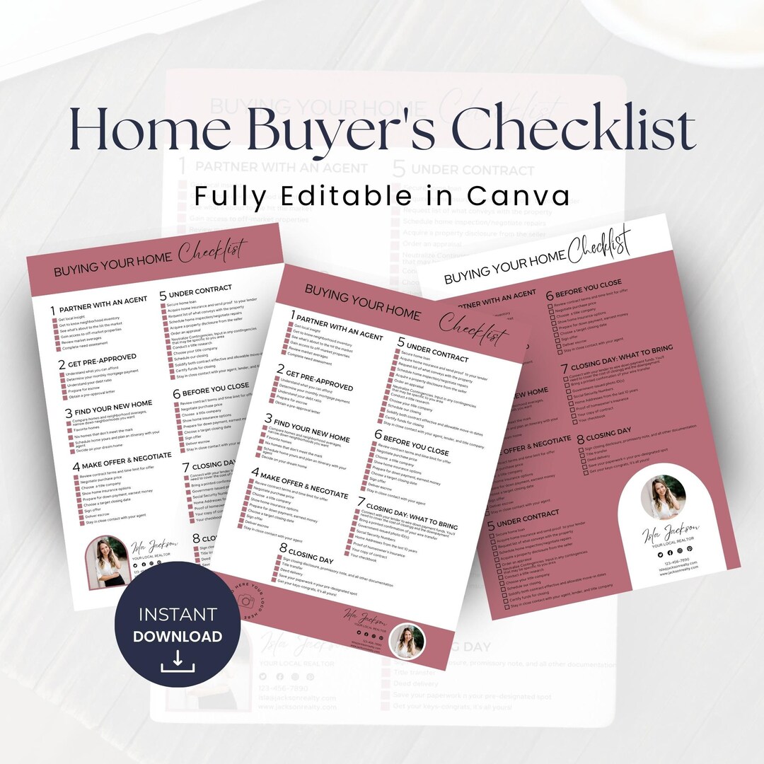 Home Buying Process Checklist, Real Estate Template, Canva Realtor ...