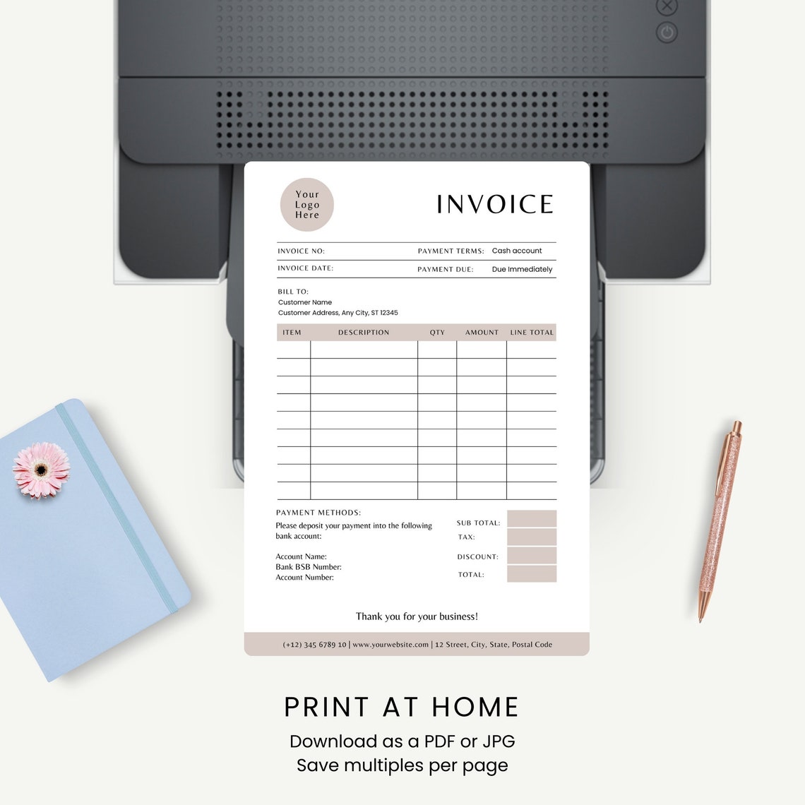 Invoice Template Editable, Small Business Custom Order Form Printable ...