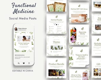 50 Herbal Wellness Social Media Templates | Editable Canva Designs | Done for You Herbalist Content | Holistic Practitioners Posts