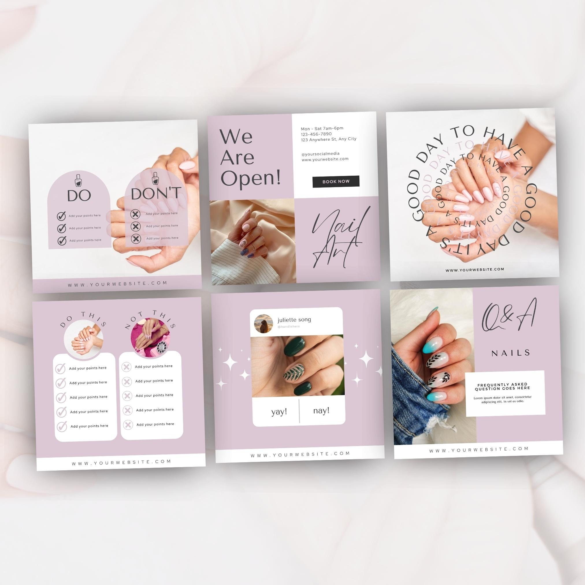 Nail Salon Instagram Post Templates | Nail Social Media | Esthetician ...